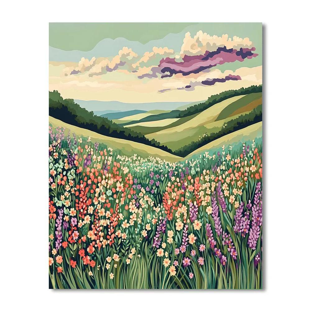 J. E. H. MacDonald Inspired Meadow Of Wildflowers And Layered Sky DIY paint by numbers