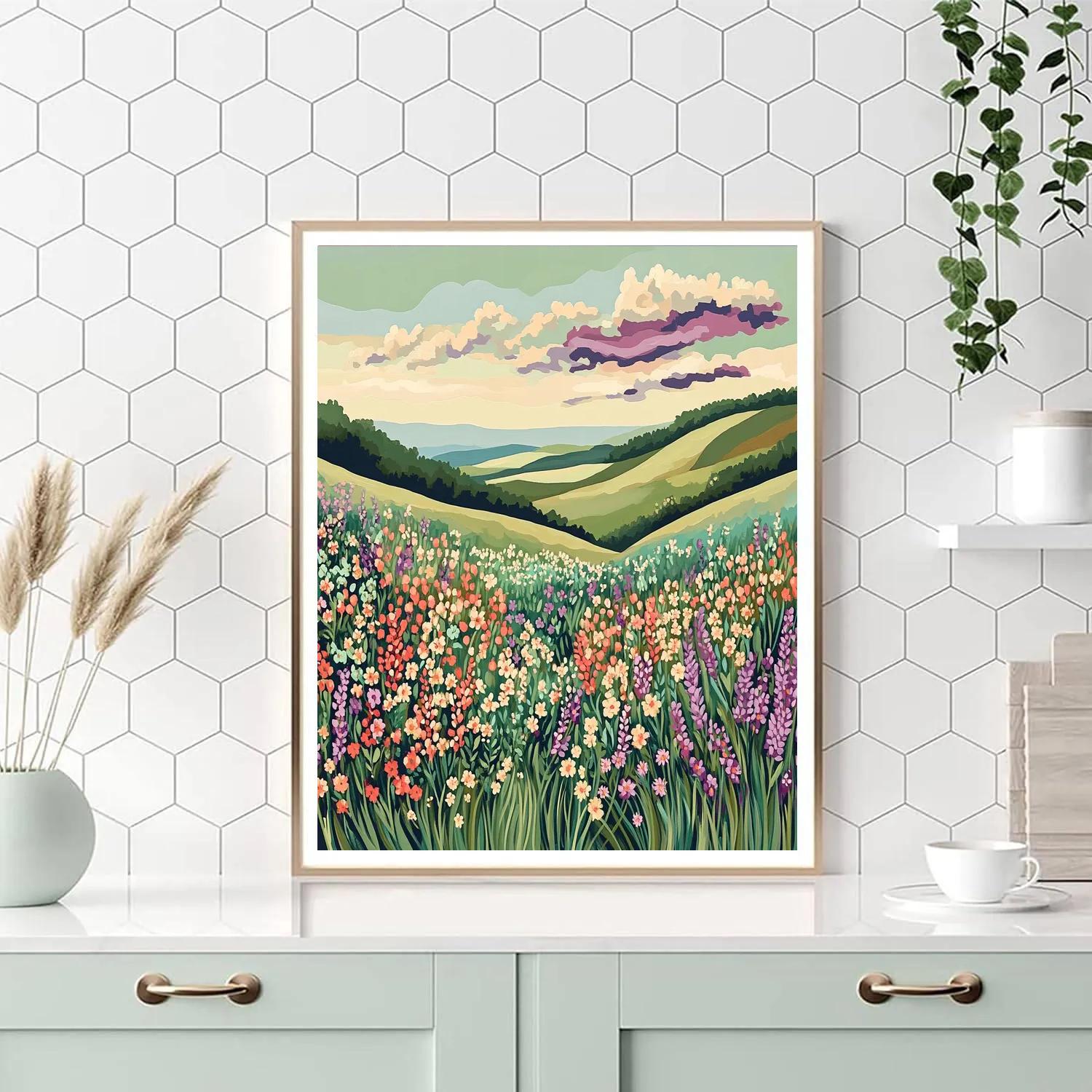 J. E. H. MacDonald Inspired Meadow Of Wildflowers And Layered Sky DIY paint by numbers