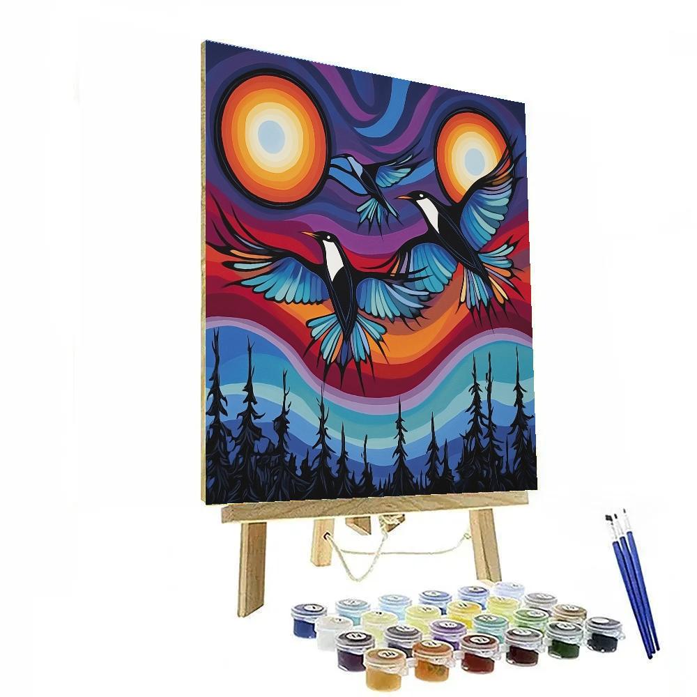 Norval Morrisseau Inspired Birds Of The Northern Sky paint by color