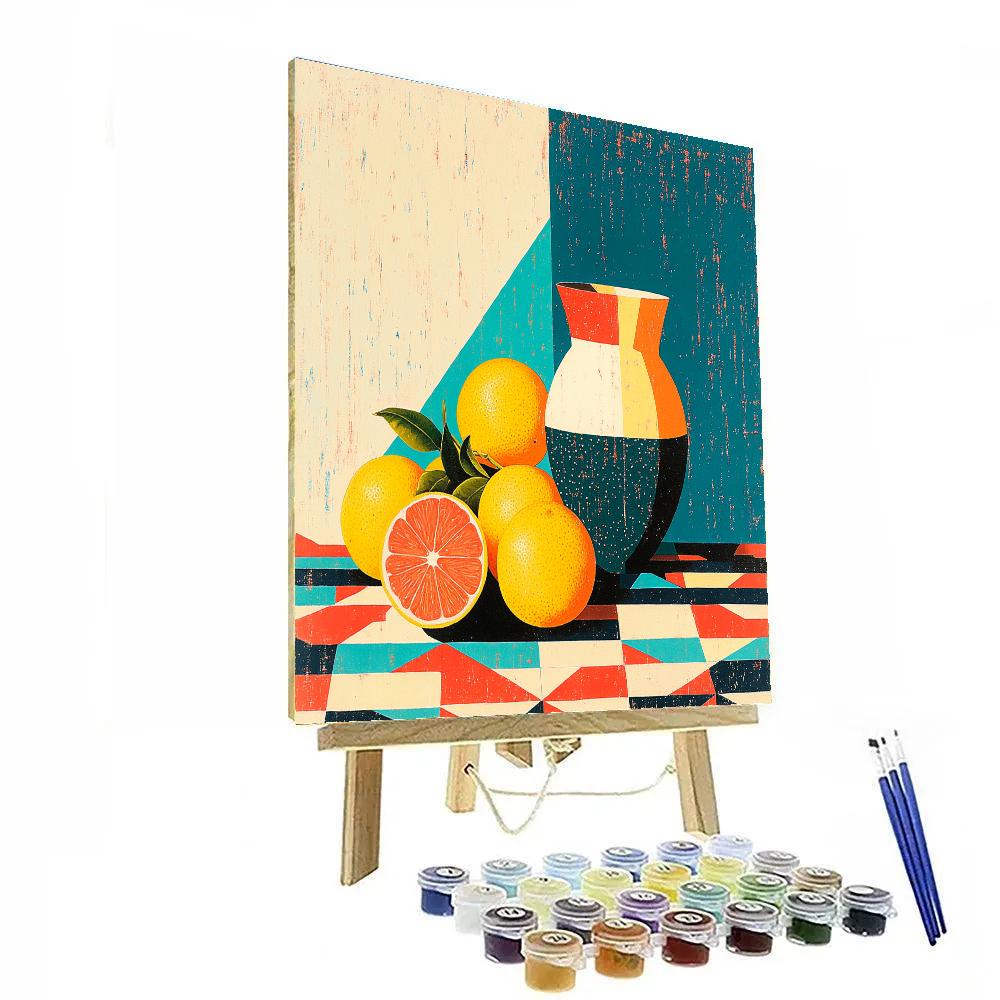 Pablo Picasso Inspired Fractured Citrus Still Life paint by color