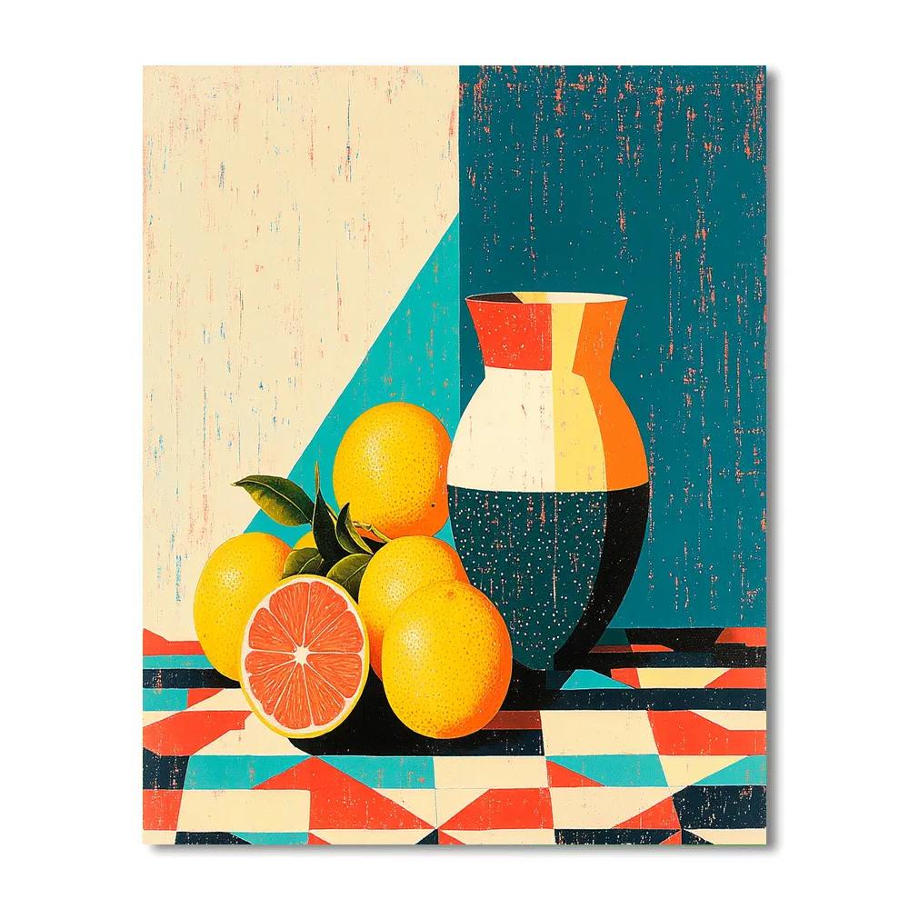 Pablo Picasso Inspired Fractured Citrus Still Life paint by color