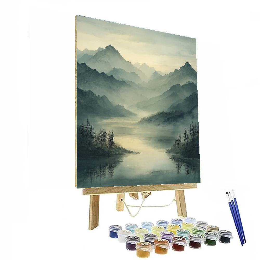 Zhao Mengfu Inspired Mist-Washed Mountains Paint by numbers art