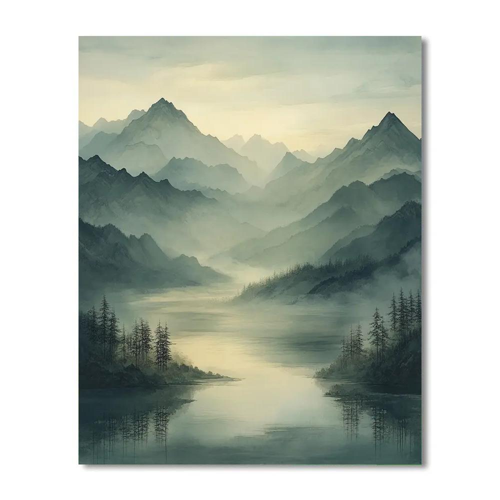 Zhao Mengfu Inspired Mist-Washed Mountains Paint by numbers art