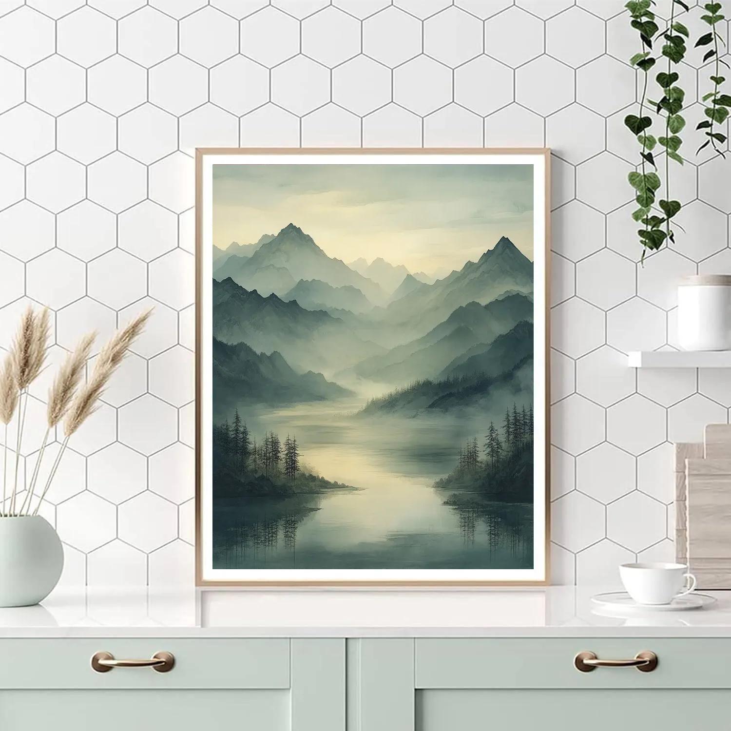 Zhao Mengfu Inspired Mist-Washed Mountains Paint by numbers art
