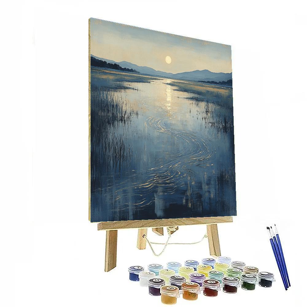 Zhao Mengfu Inspired Moonlit River Of Calligraphic Flow paint by number