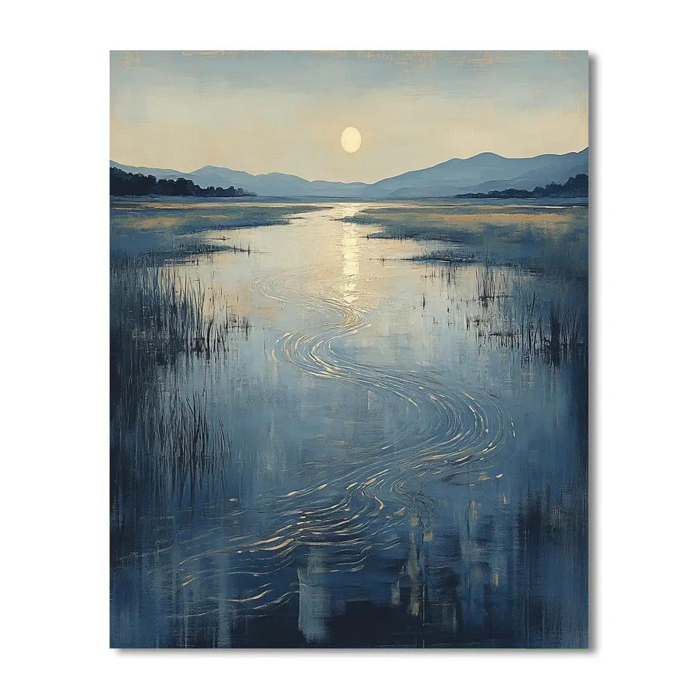Zhao Mengfu Inspired Moonlit River Of Calligraphic Flow paint by number