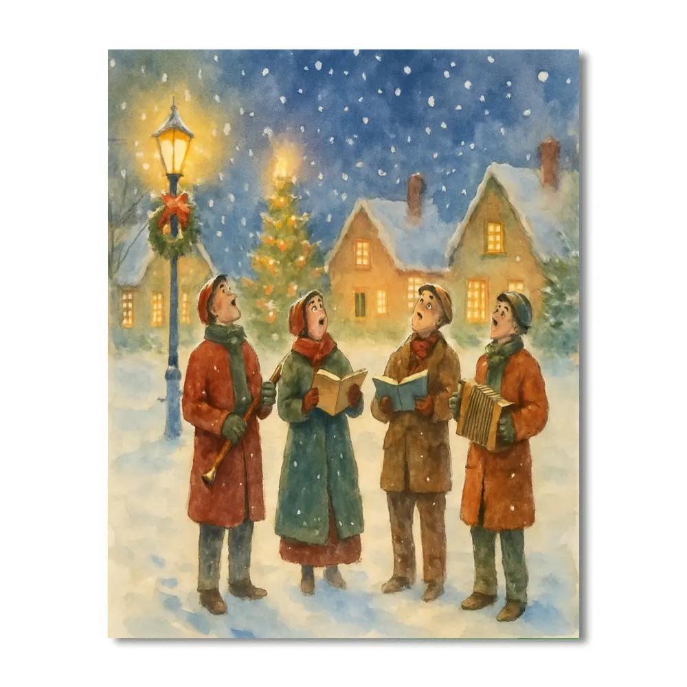 Starlit Village Carolers paint by color