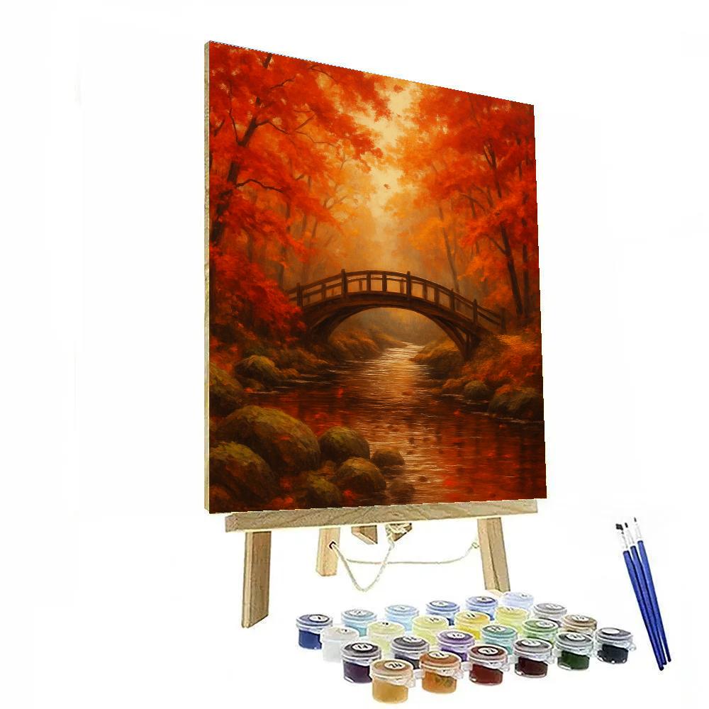 Autumn Bridge Over Quiet Stream painting number kit
