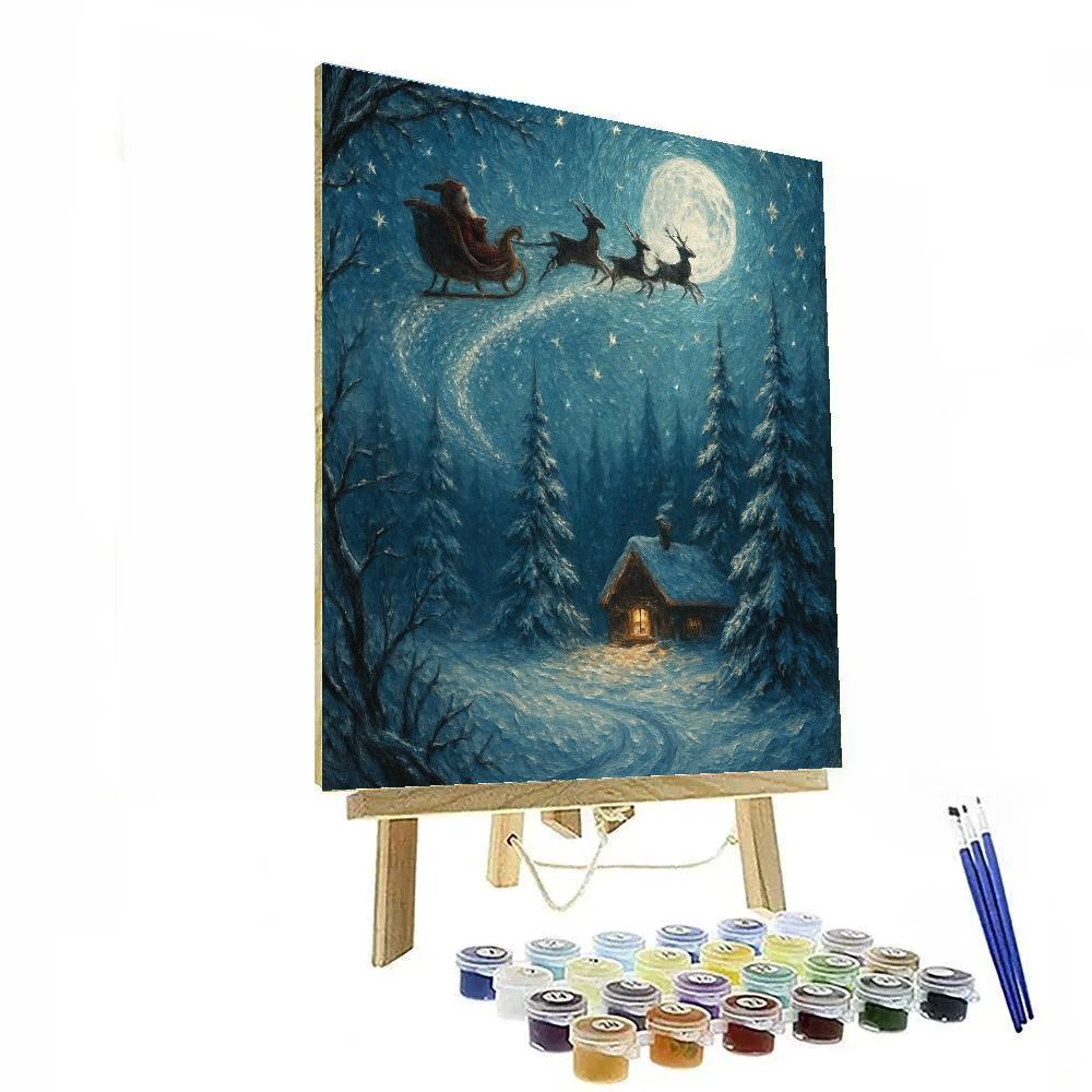 Midnight Sleigh Over Pines Number painting