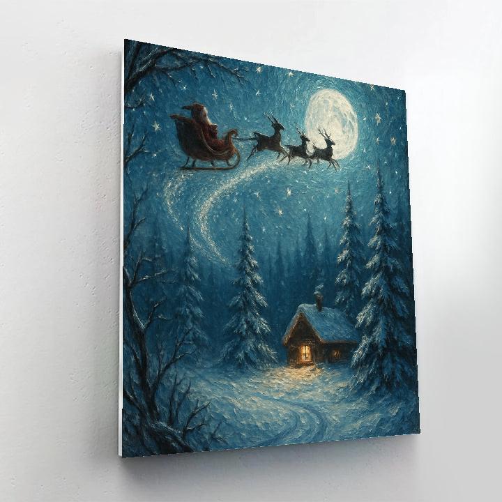 Midnight Sleigh Over Pines Number painting