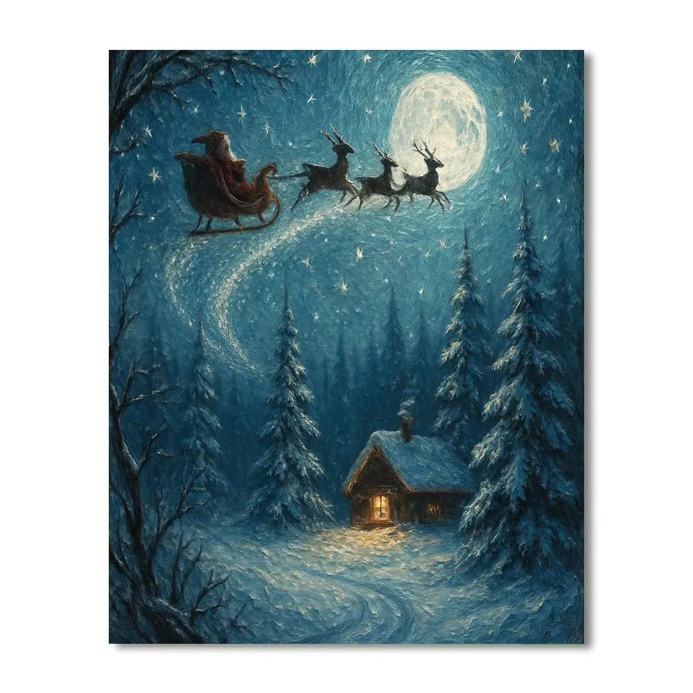Midnight Sleigh Over Pines Number painting