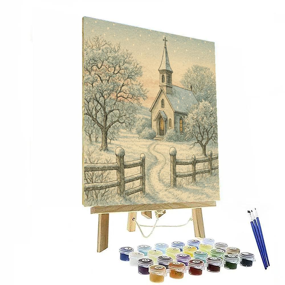Orchard Church In Quiet Snow Painting by numbers kit
