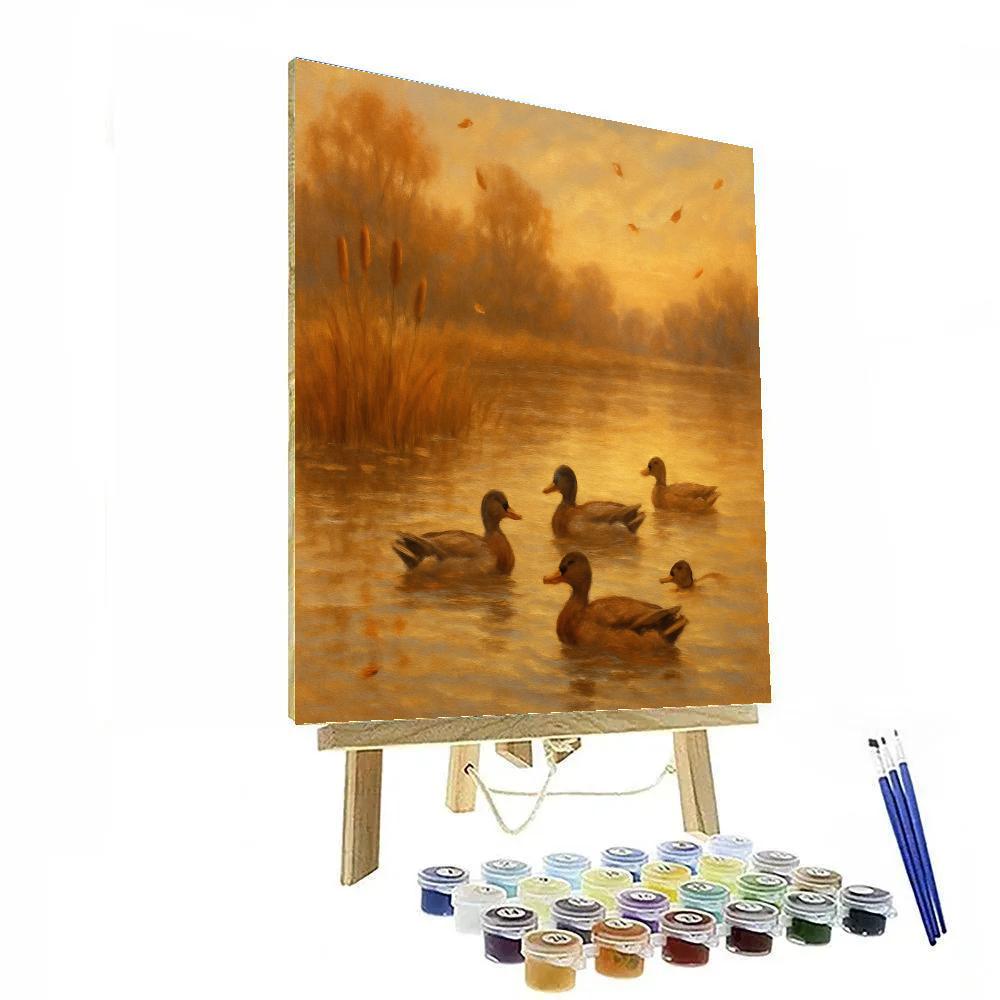 Pond Ducks At Dusk paint by number