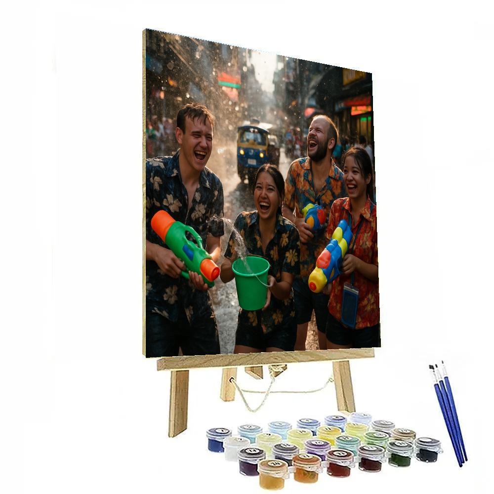Songkran Water Fight Bangkok Painting by numbers kit