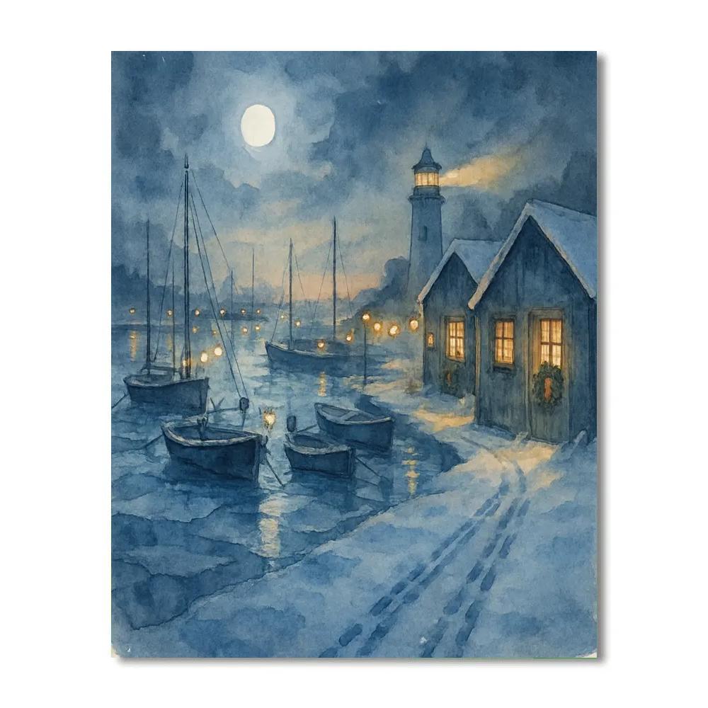 Lanterns Over Frozen Harbor DIY paint by numbers