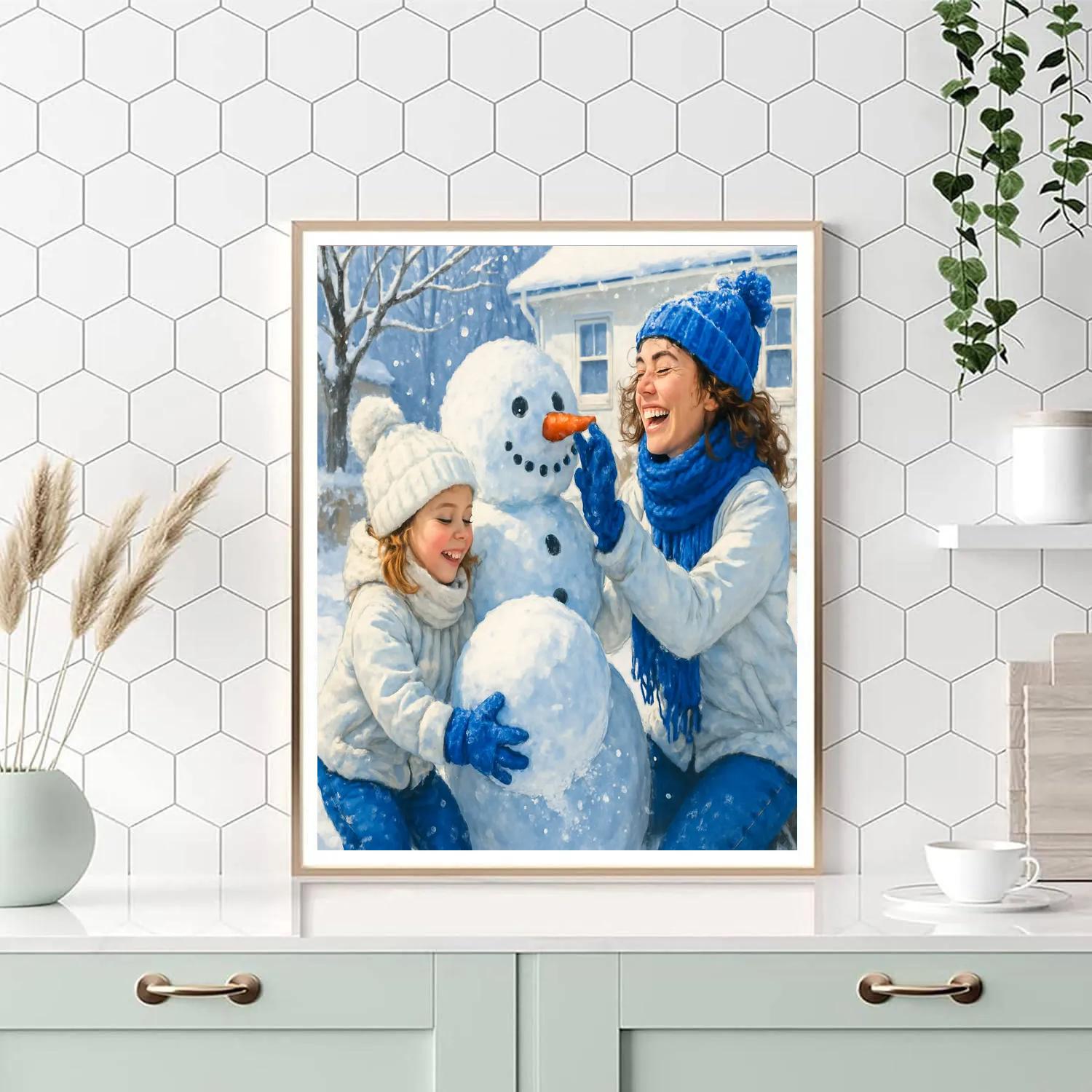 Snow Day Building Snowman Painting by numbers kit
