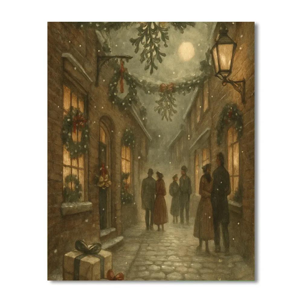 Mistletoe Moonlit Alley painting number kit