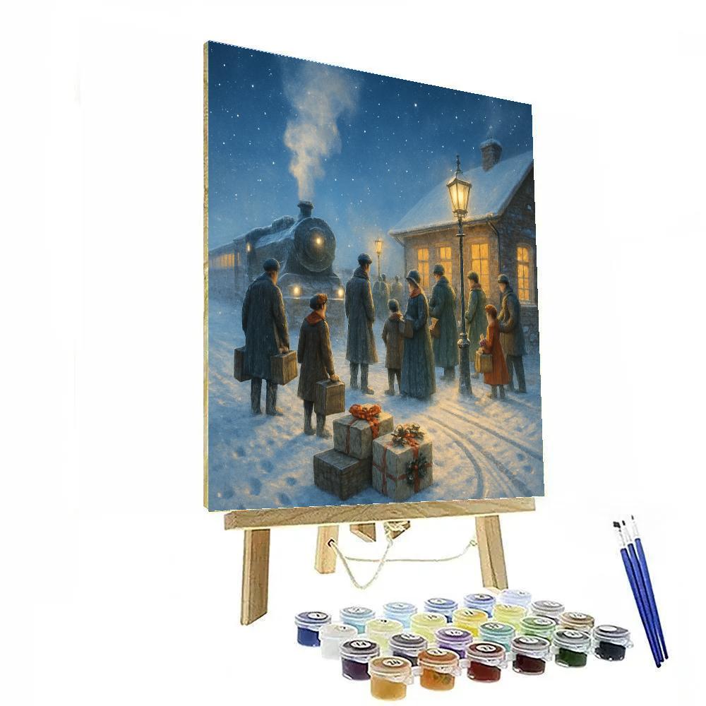 Snow Lantern Train Station Numbered painting kits