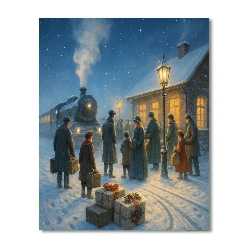 Snow Lantern Train Station Numbered painting kits