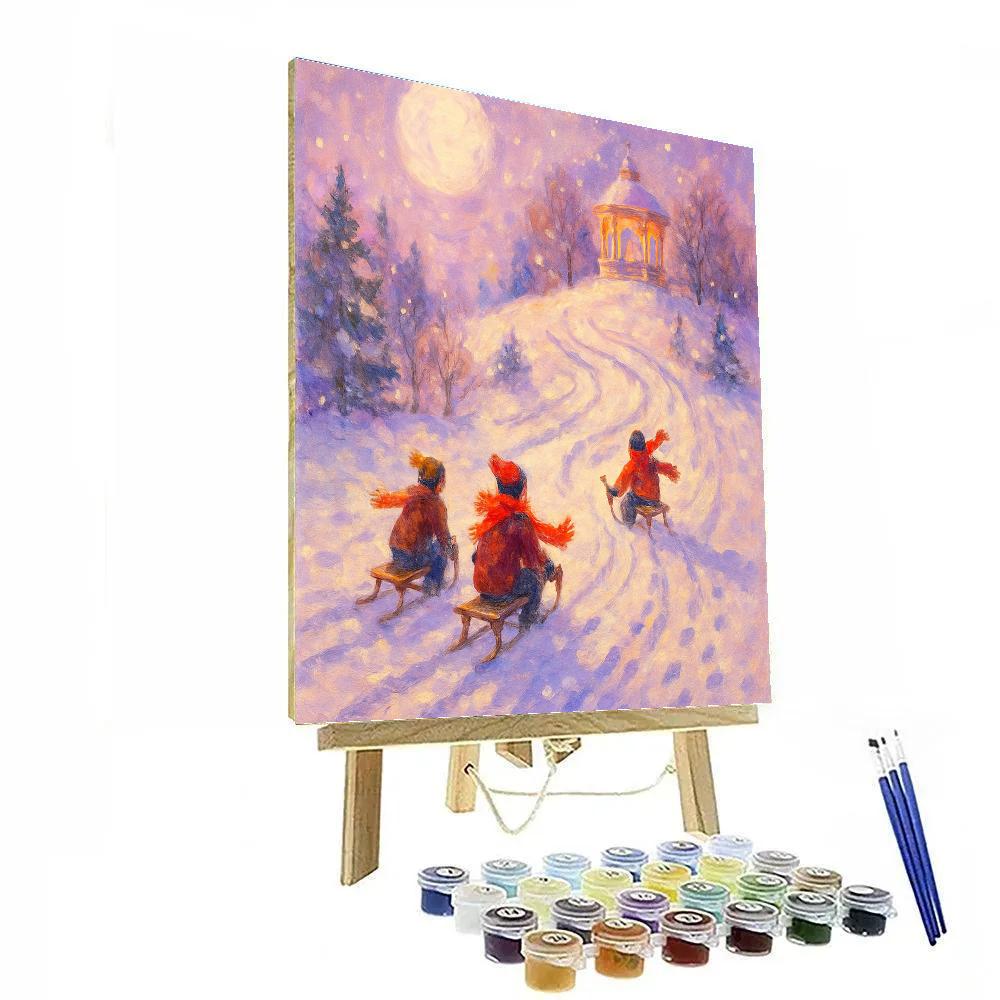 Glittering Sled Hill Moonrise paint by numbers
