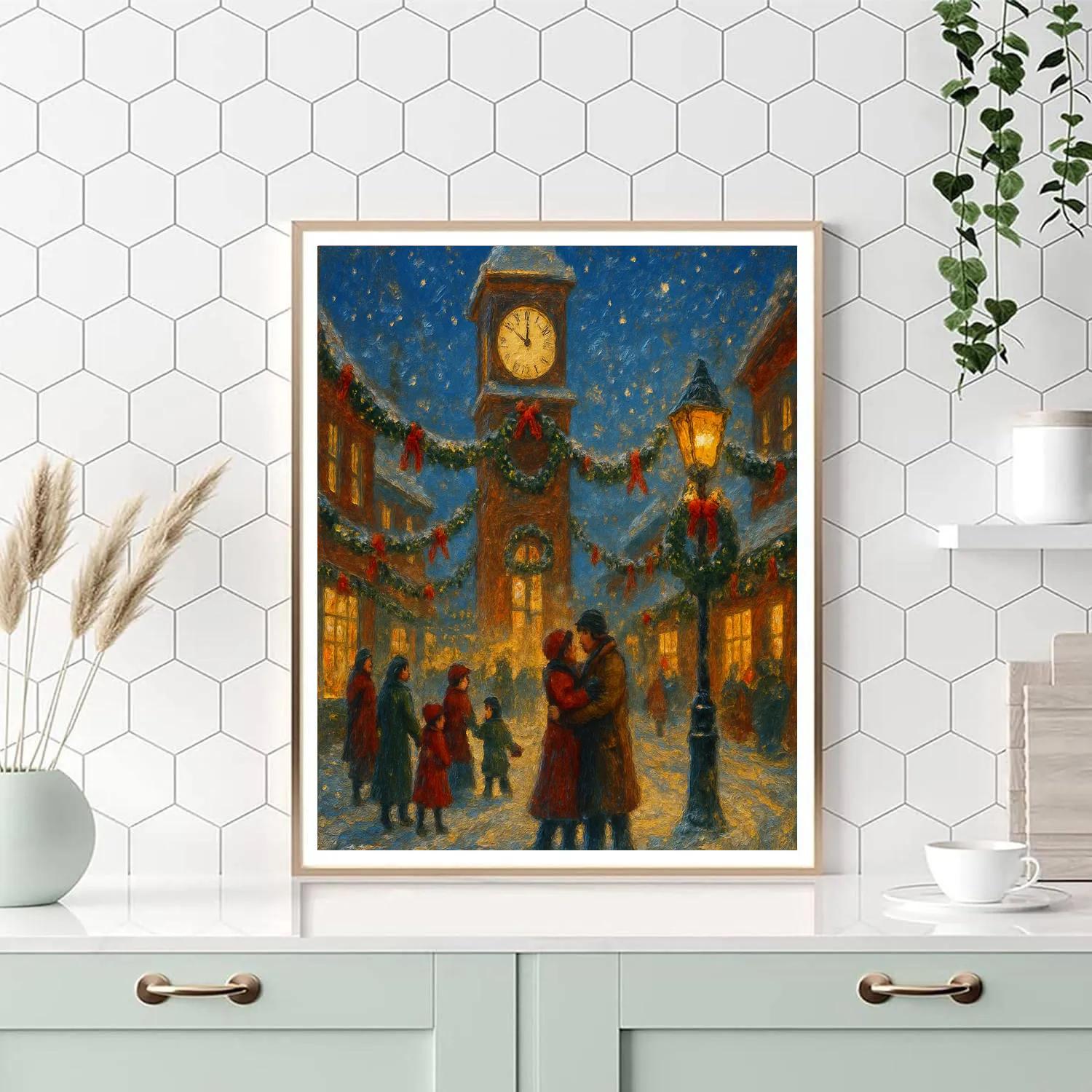 Snowy Clocktower Reunion Painting by numbers kit