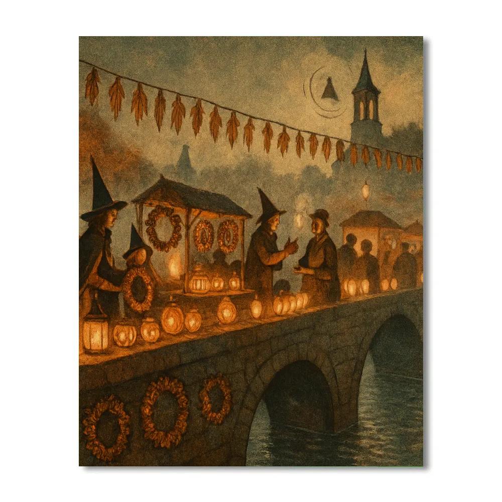 Moonbridge Market At Dusk Number painting