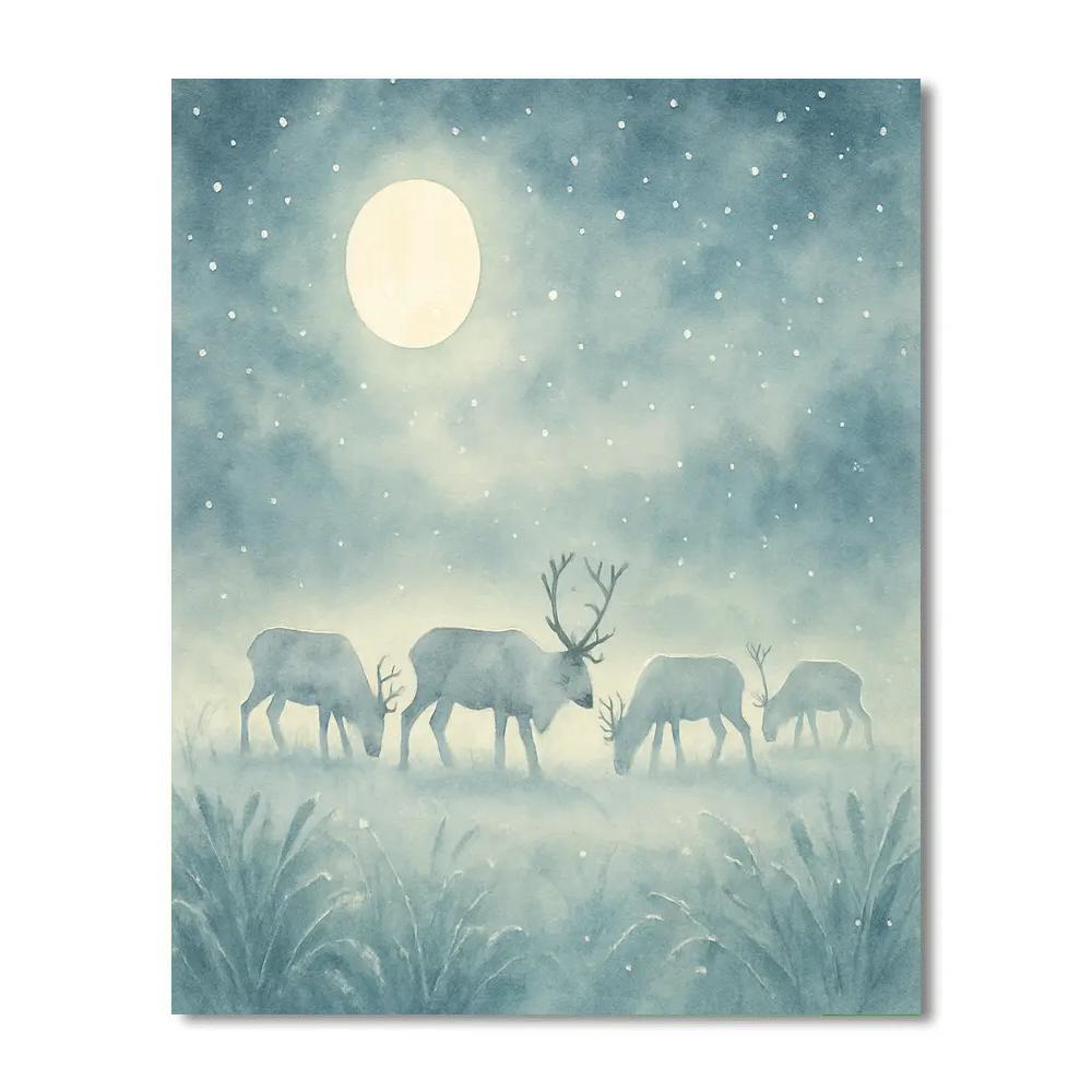 Moonlit Reindeer Meadow Painting by numbers kit