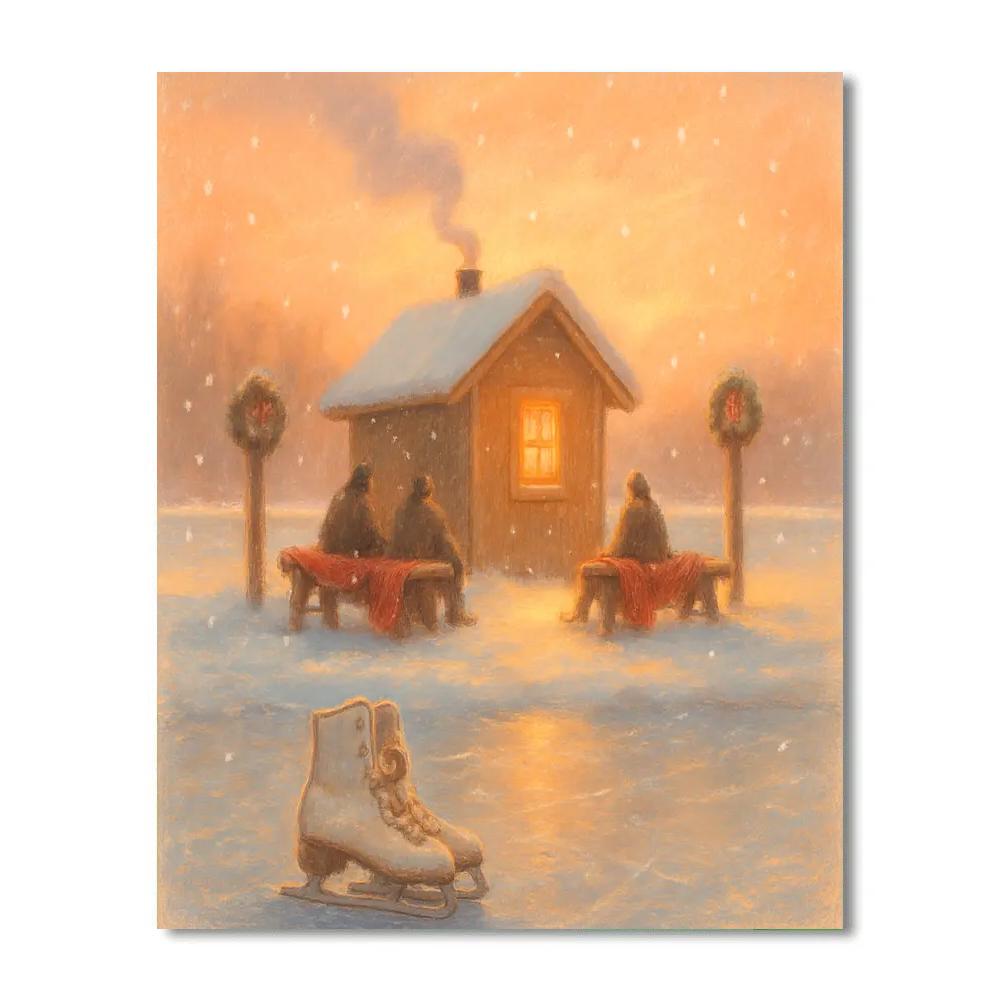 Warming Hut At Sunrise Paint by numbers art