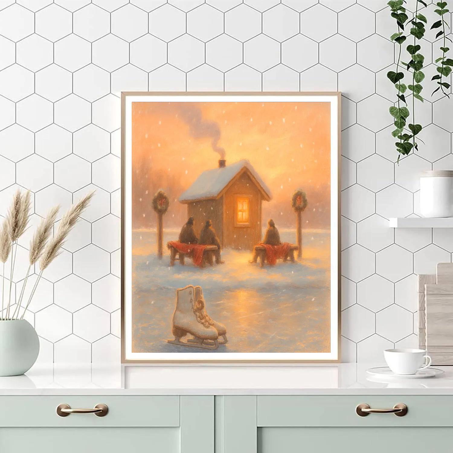Warming Hut At Sunrise Paint by numbers art