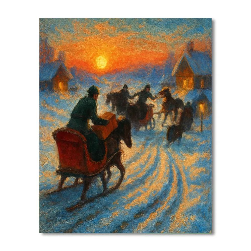 Sleigh Relay At Dawn Number painting