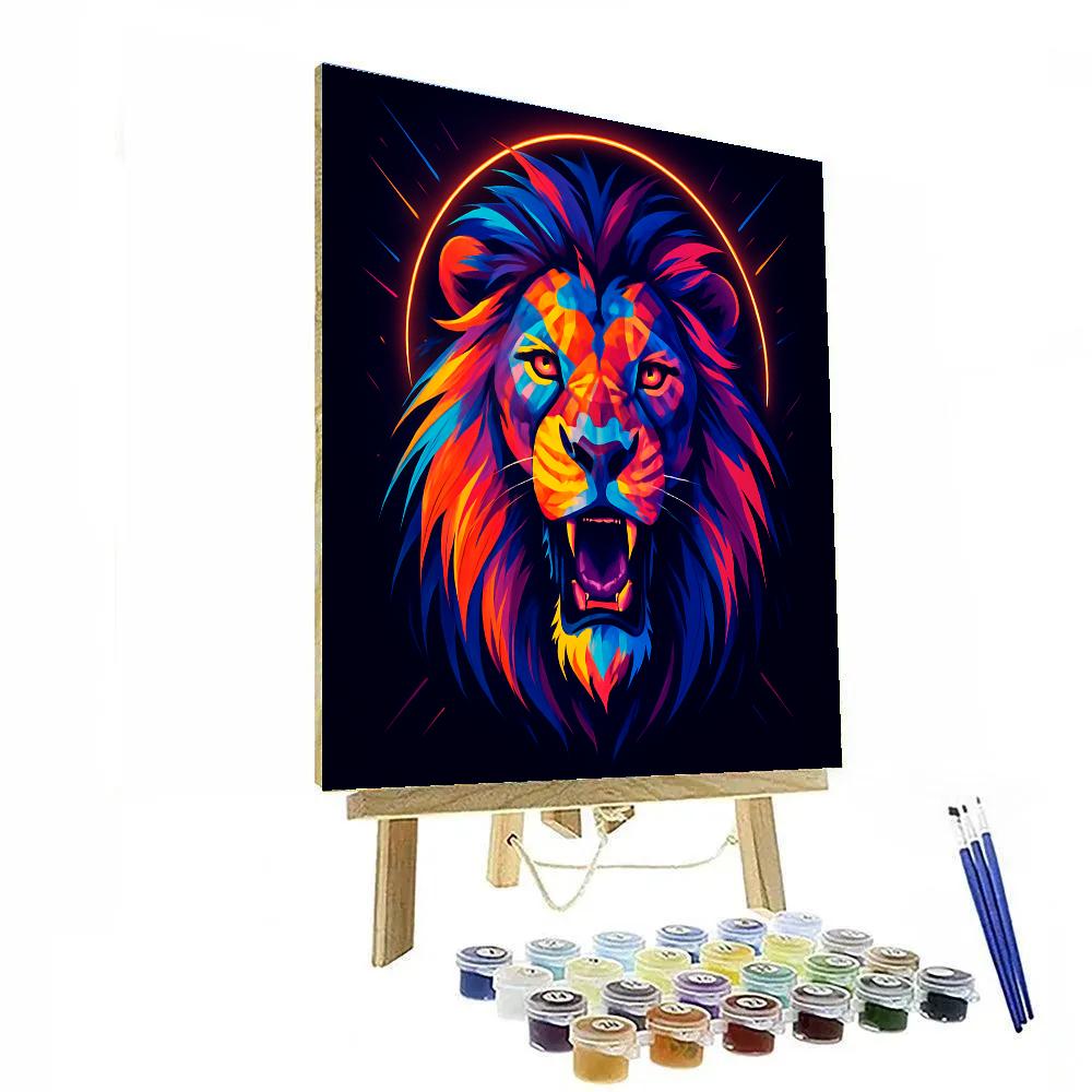 Neon Lion Mosaic Number painting