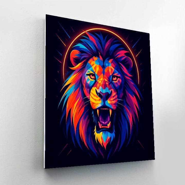 Neon Lion Mosaic Number painting