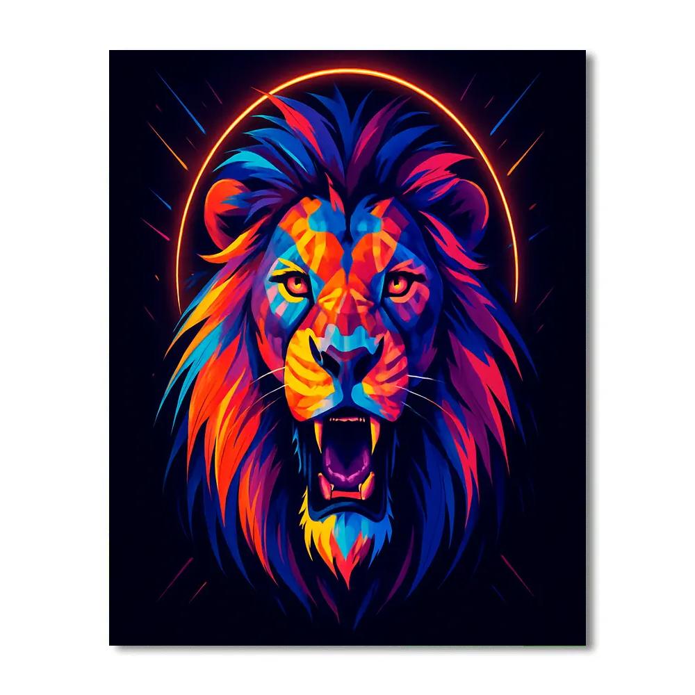 Neon Lion Mosaic Number painting