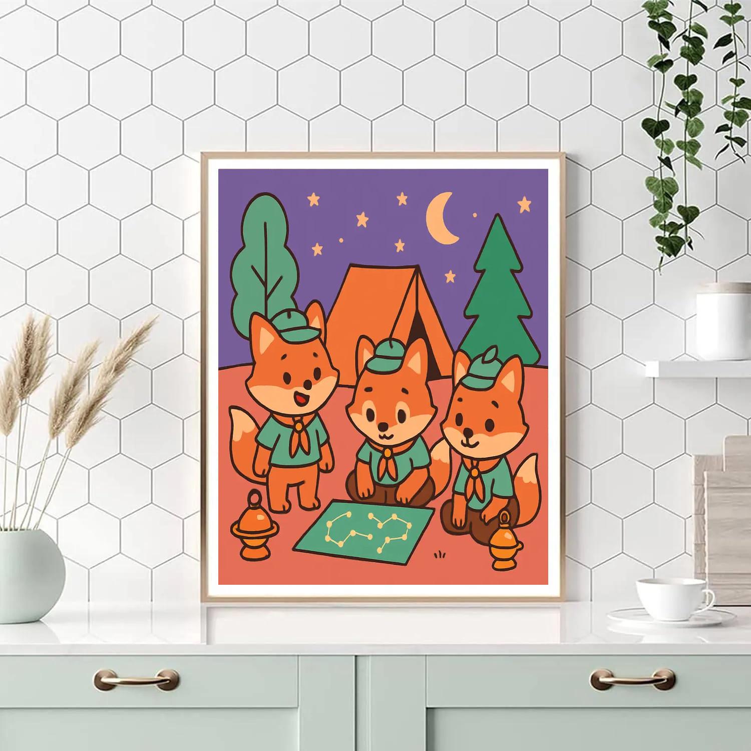 Cosmic Forest Fox Scouts Number painting