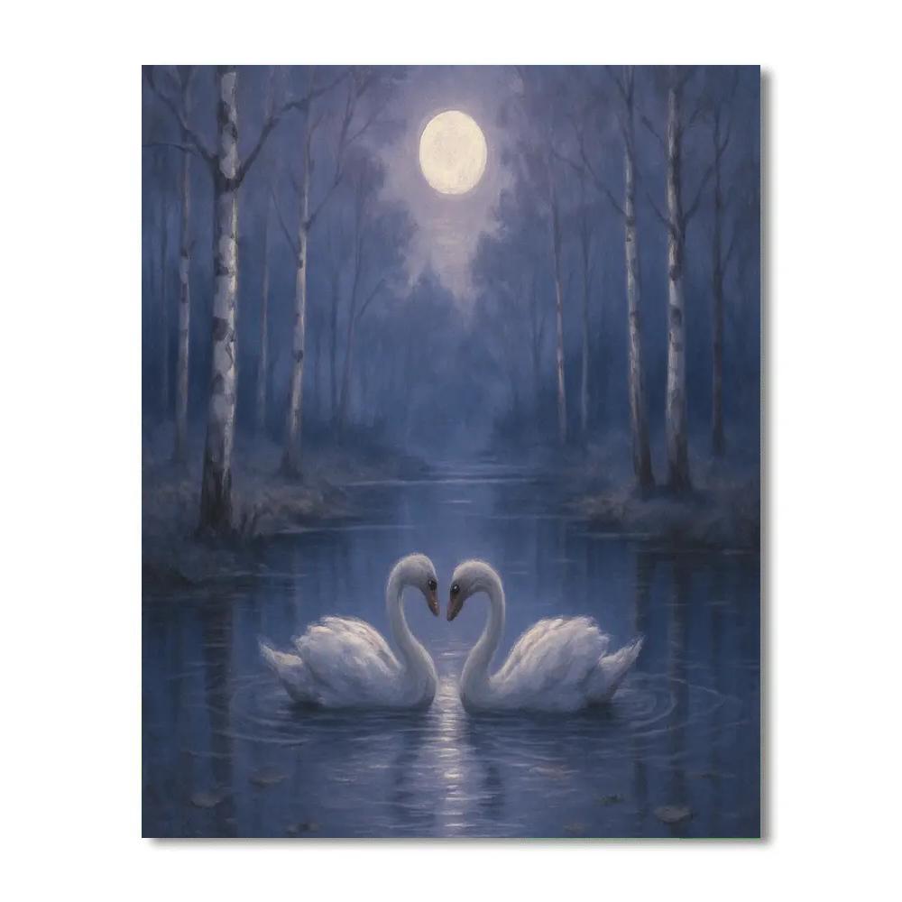 Moonlit Birch Serenade Paint by numbers art