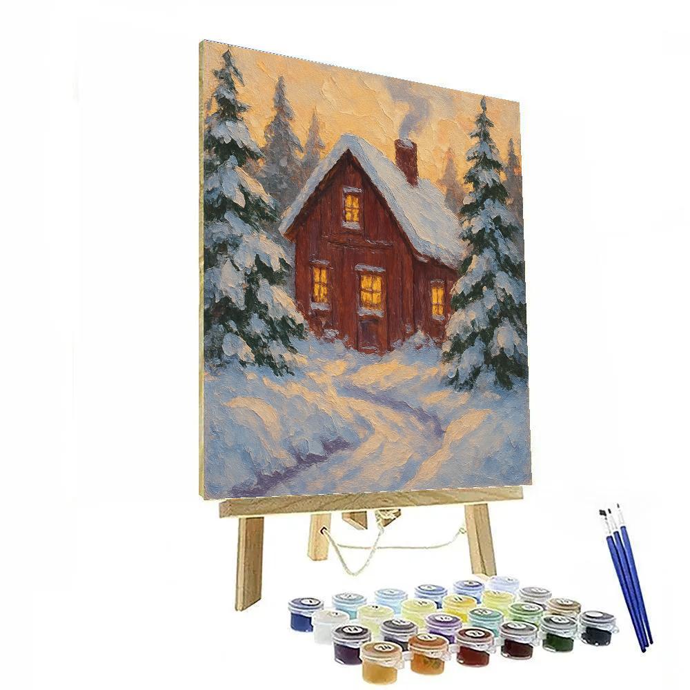 Red Barn Winter Glow paint by numbers