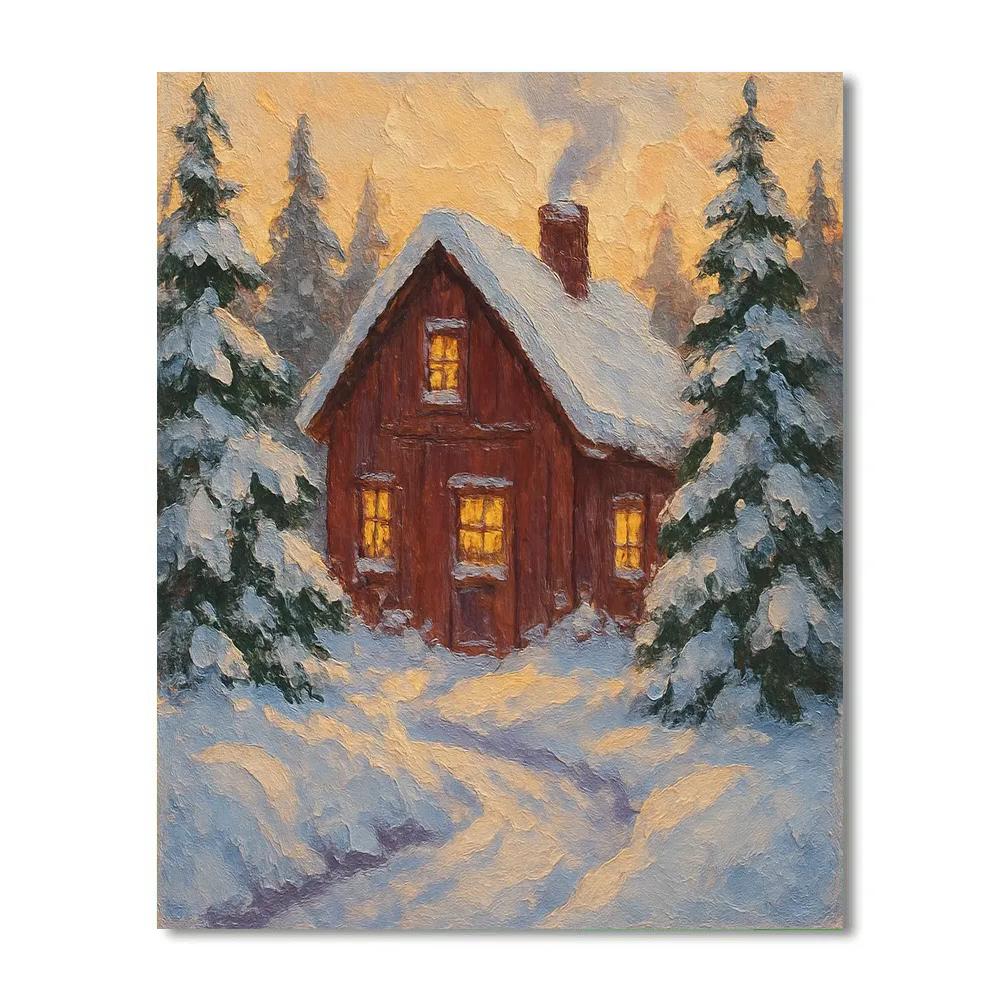 Red Barn Winter Glow paint by numbers