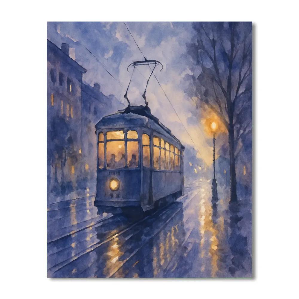 Rainy Tramway Serenade Paint by numbers art