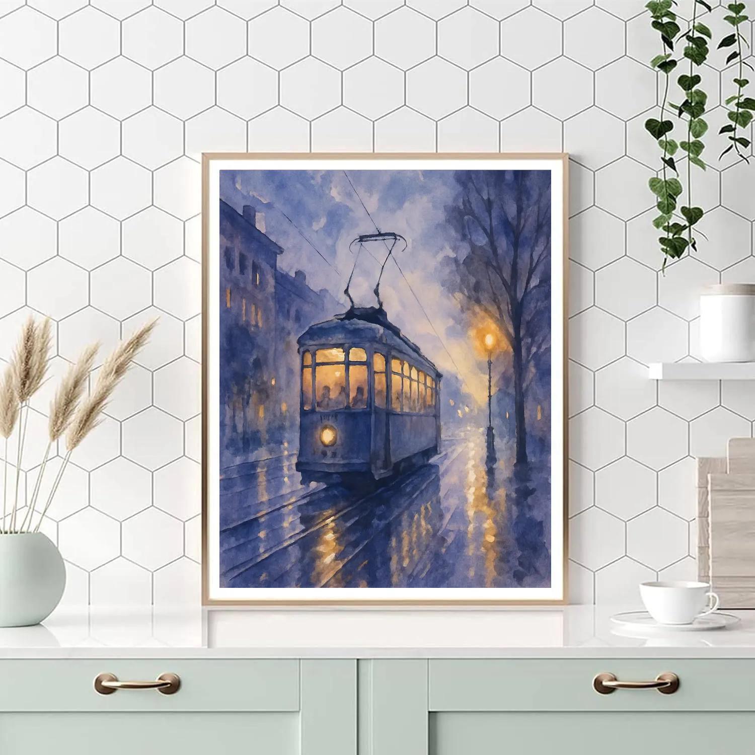 Rainy Tramway Serenade Paint by numbers art