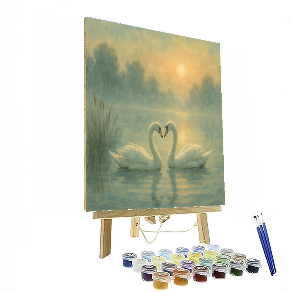 Misty Lake Swans At Dawn paint by numbers