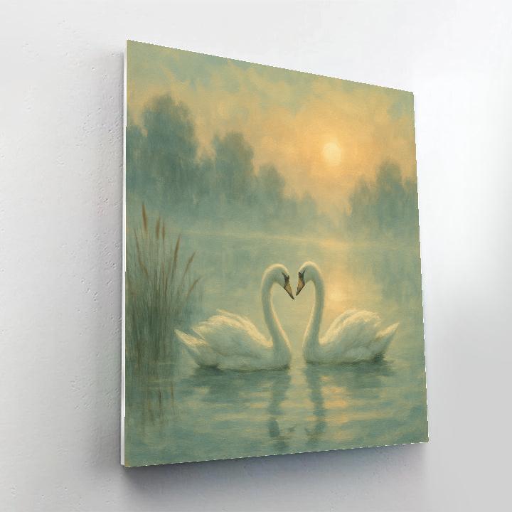 Misty Lake Swans At Dawn paint by numbers