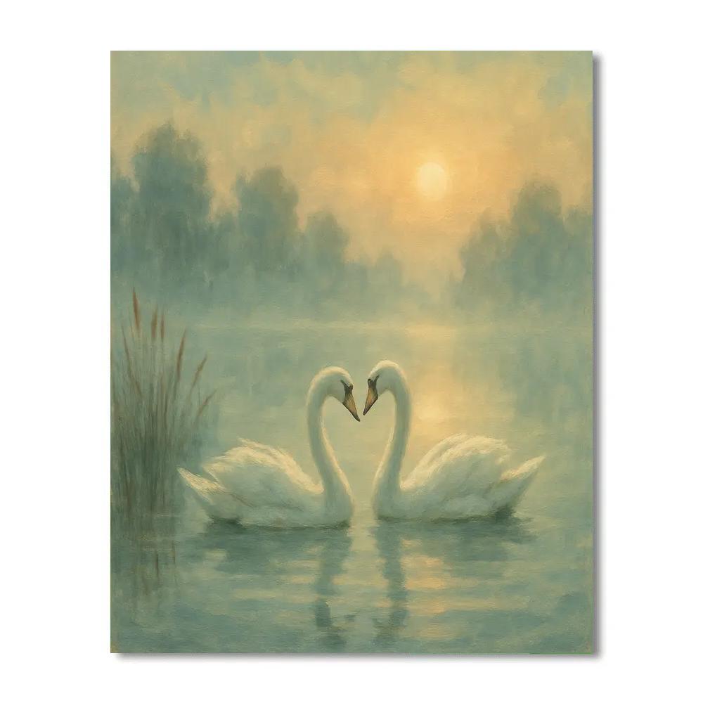 Misty Lake Swans At Dawn paint by numbers
