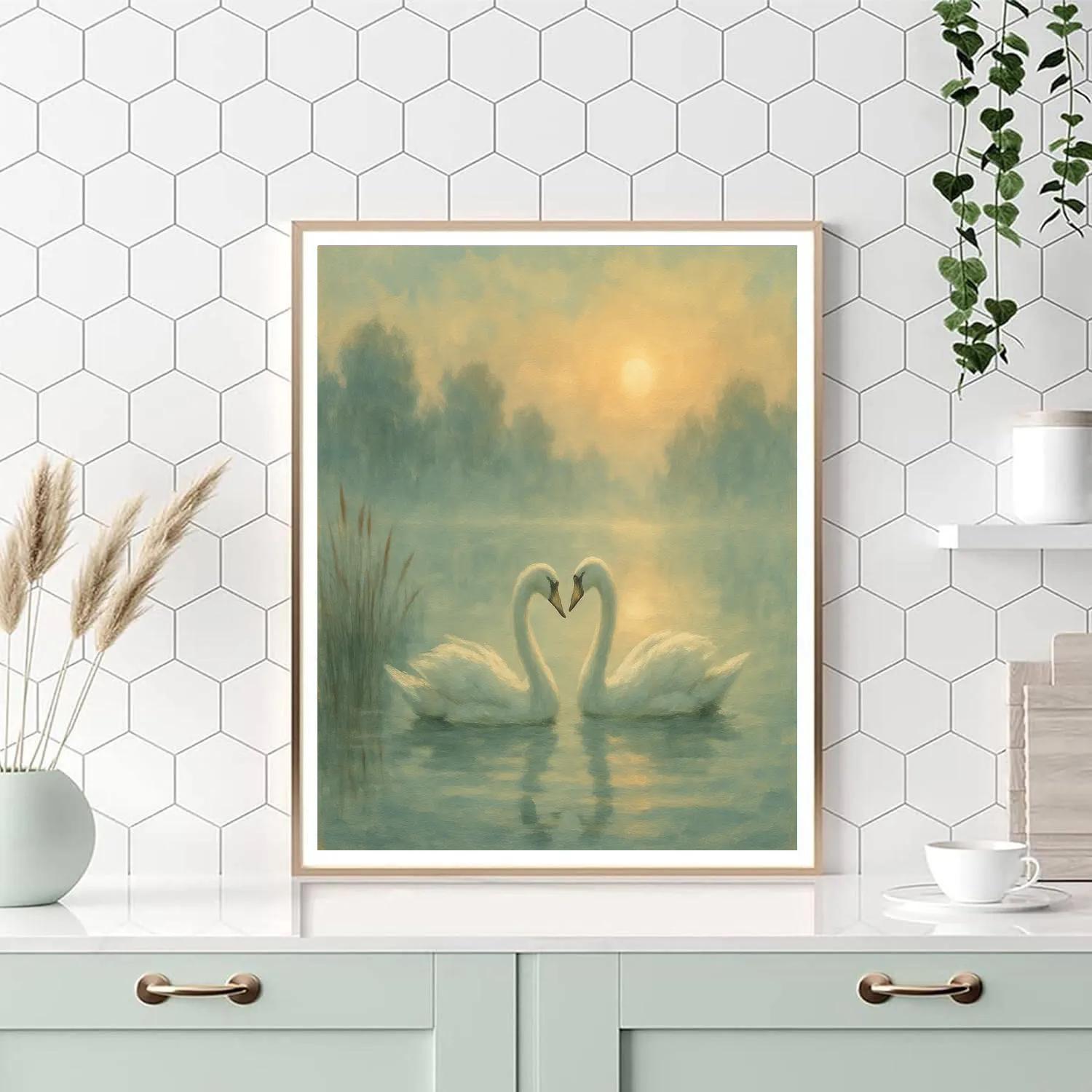 Misty Lake Swans At Dawn paint by numbers