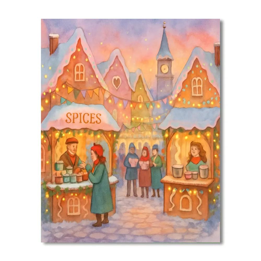 Gingerbread Market Twilight paint by numbers
