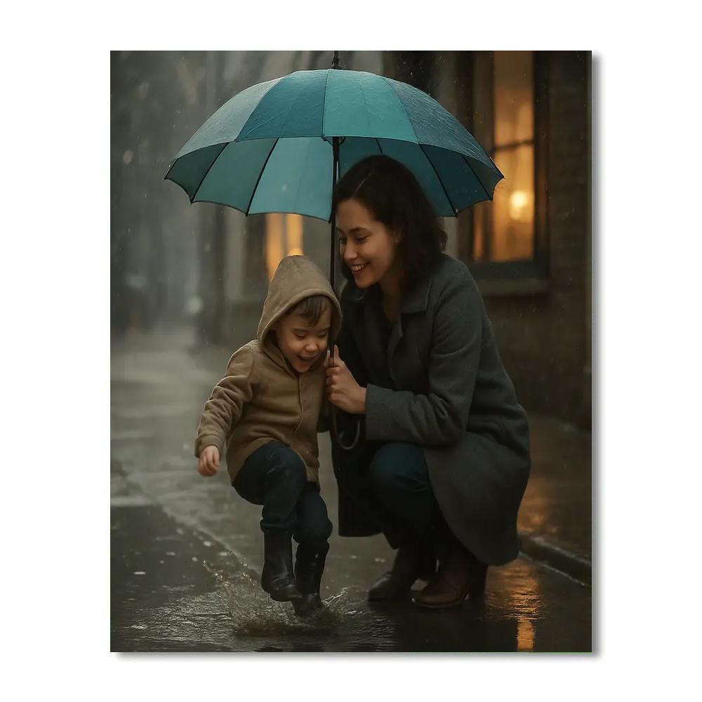 Rainy Day Umbrella Walk Number painting