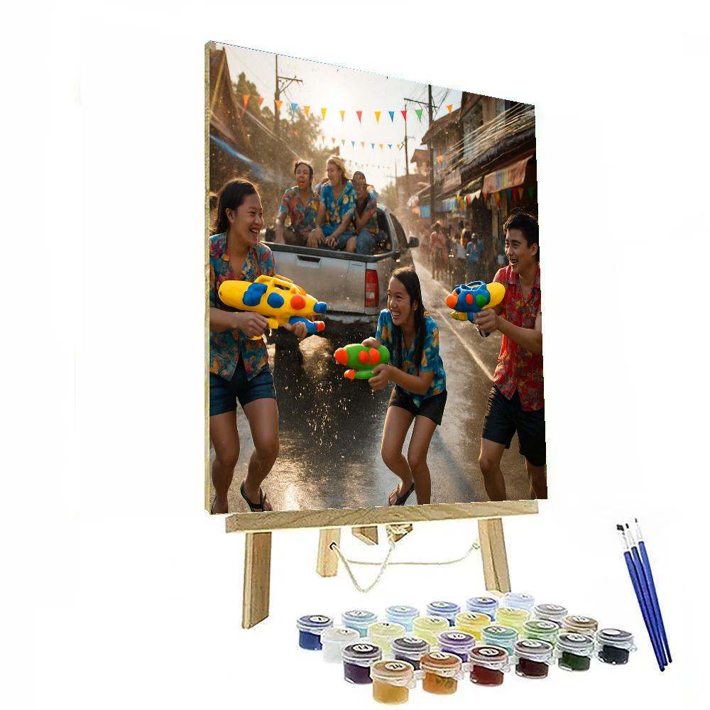 Songkran Water Street Celebration DIY paint by numbers