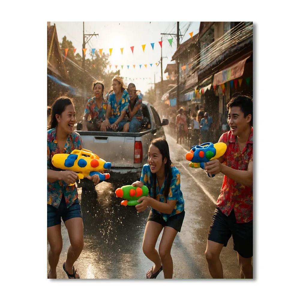 Songkran Water Street Celebration DIY paint by numbers