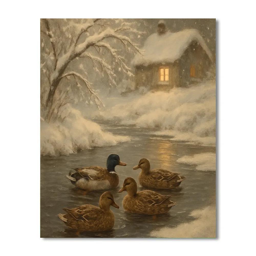 Pond Ducks In Winter Hearth Paint by numbers art