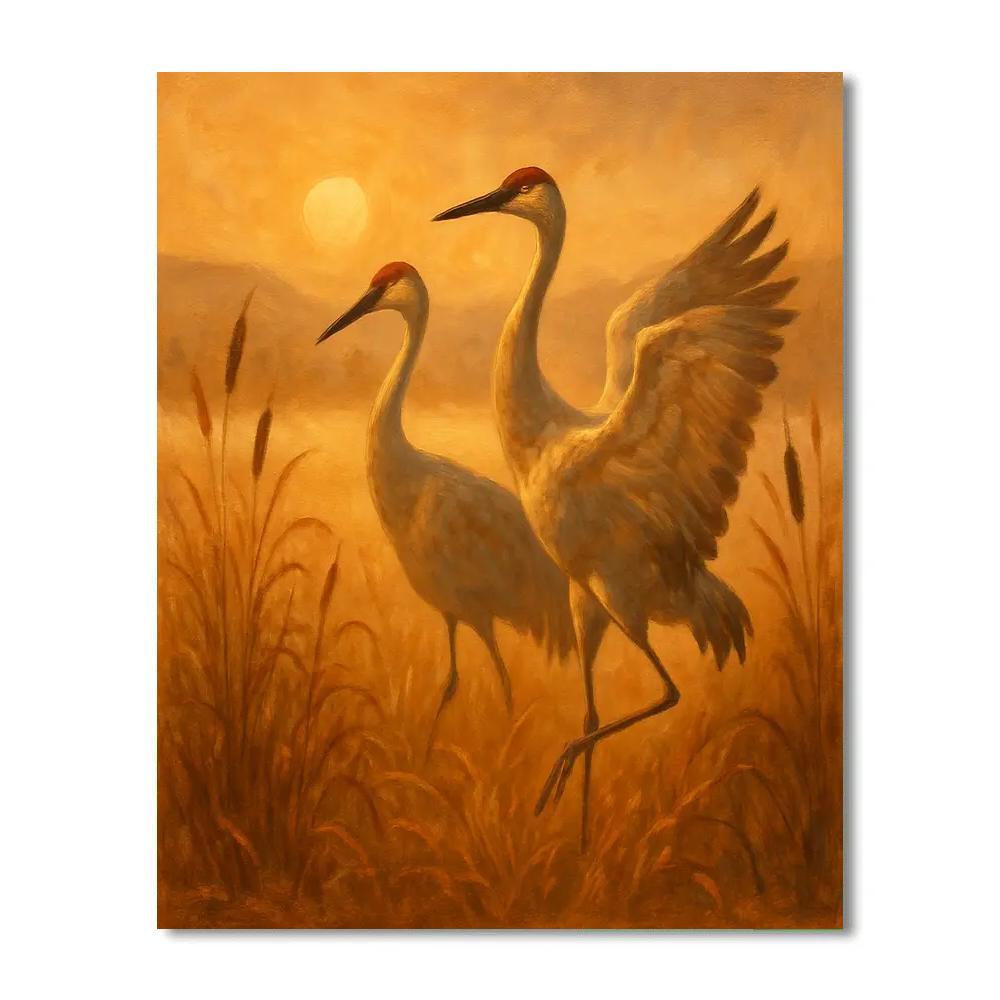Cranes On The Golden Marsh Painting by numbers kit