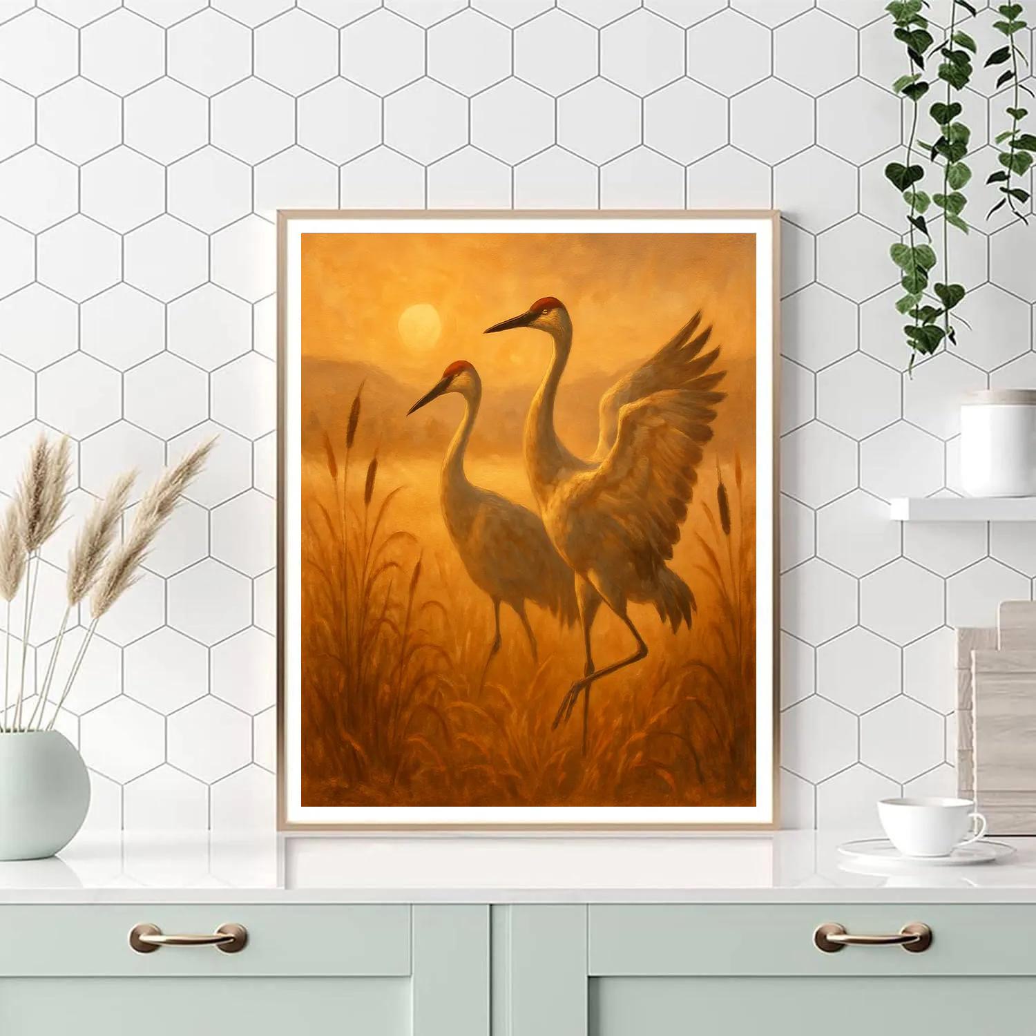 Cranes On The Golden Marsh Painting by numbers kit